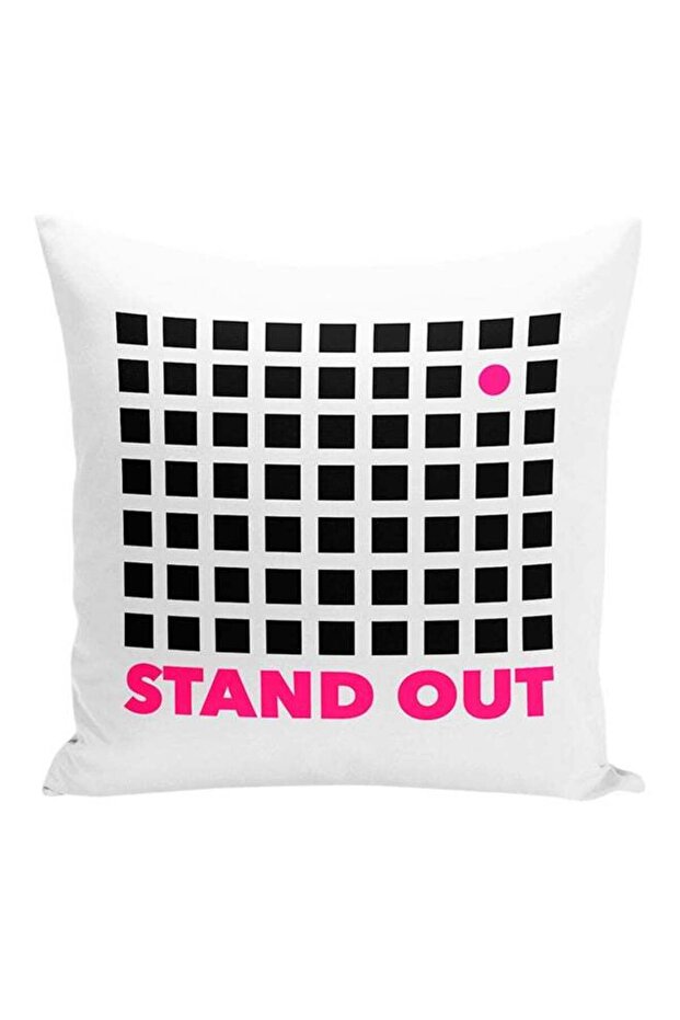 Stand Out In The Crowd Printed Decorative Pillow White/Black/Pink 16x16inch
