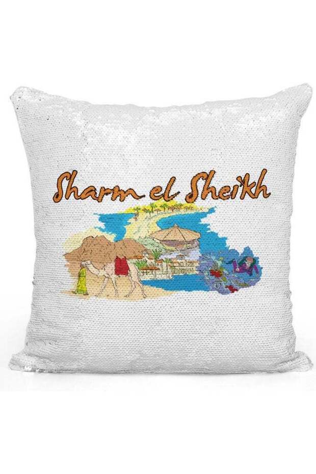 Sharm El Sheikh Themed Sequin Decorative Throw Pillow White/Blue/Silver 40x40cm