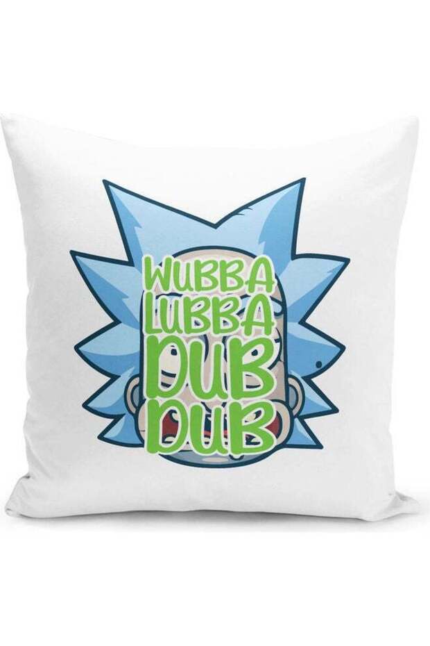 Wubba Lubba Dub Rick And Morty Quote Themed Throw Pillow White/Blue/Green 16x16inch