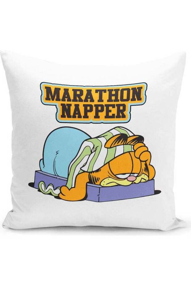 Napping Lazy Garfield Marathon Napper Themed Throw Pillow White/Pink/Yellow 16x16inch
