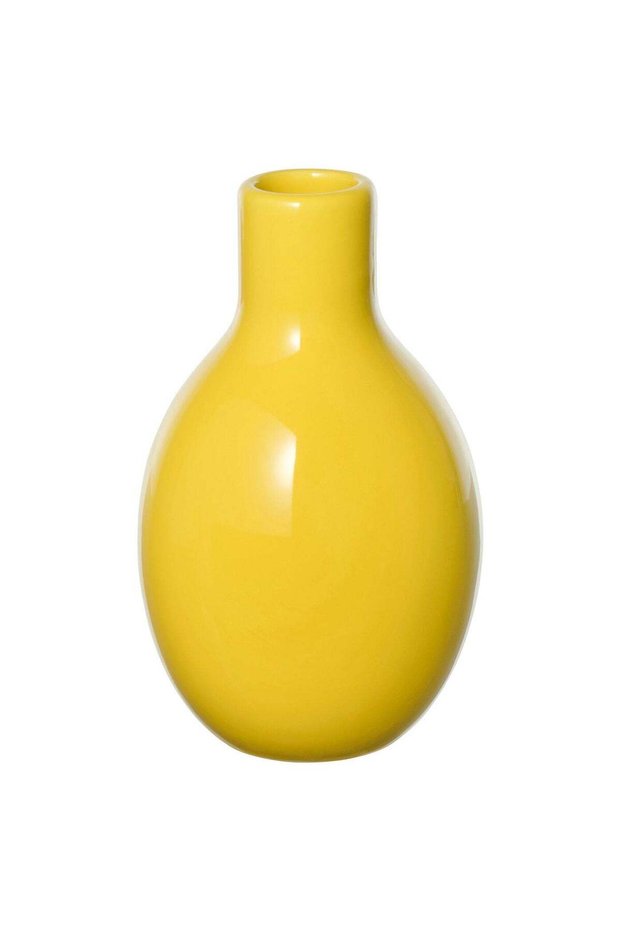 Round Stoneware Vase with Narrow Neck, Yellow, 16 cm