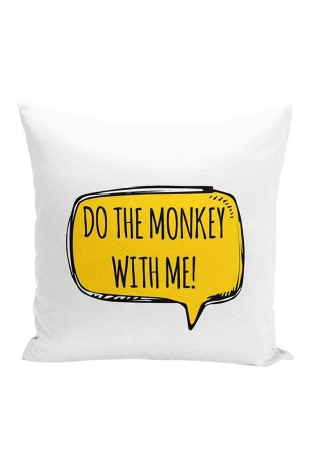Johny Bravo Monkey Throw Pillow White/Yellow 16x16inch