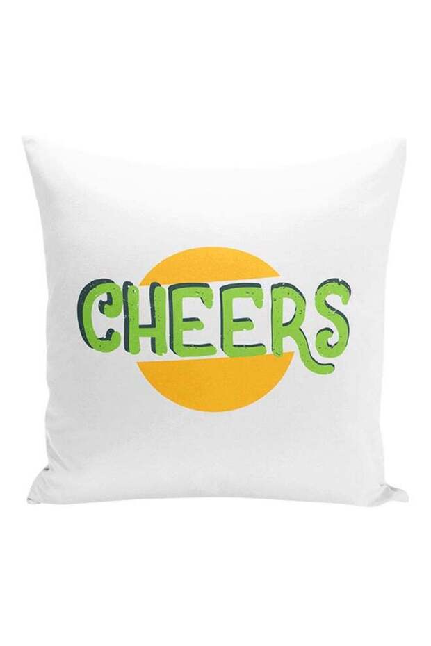 Summer Theme Cheers Printed Decorative Pillow White/Green/Yellow 16x16inch
