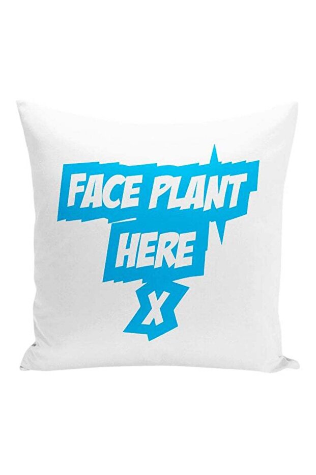 Face Plant Here Decorative Pillow White/Blue 16x16inch