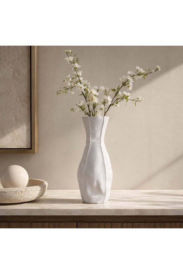 Jay Polyresin Faceted Bouquet Vase 11.5x11.5x29.5cm - White - 112HEL9900759