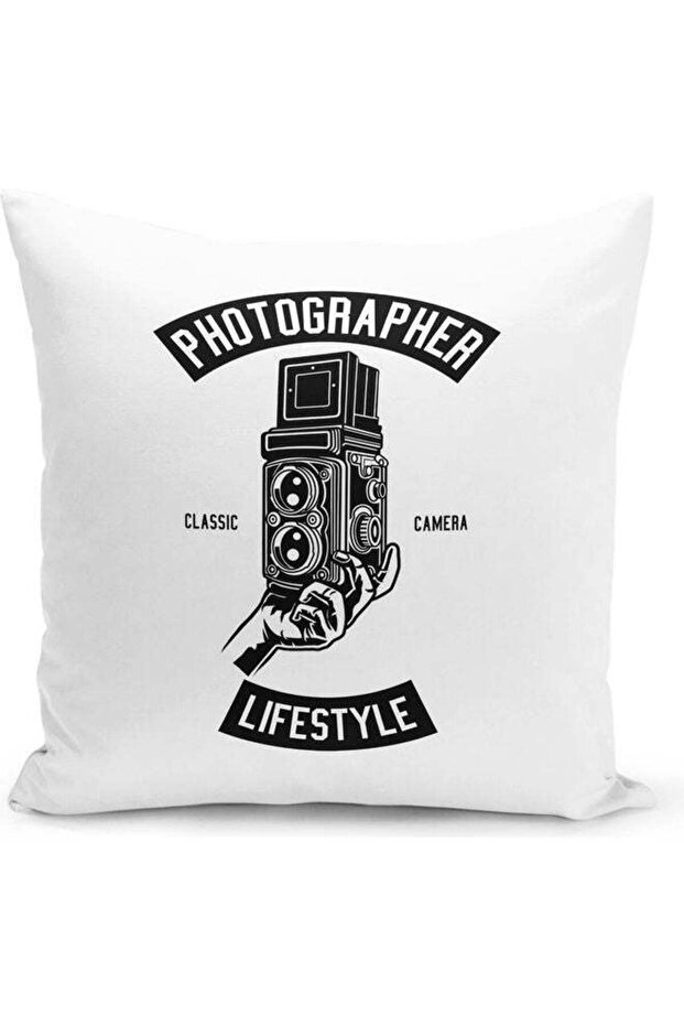 Retro Camera Print Decorative Throw Pillow White/Black