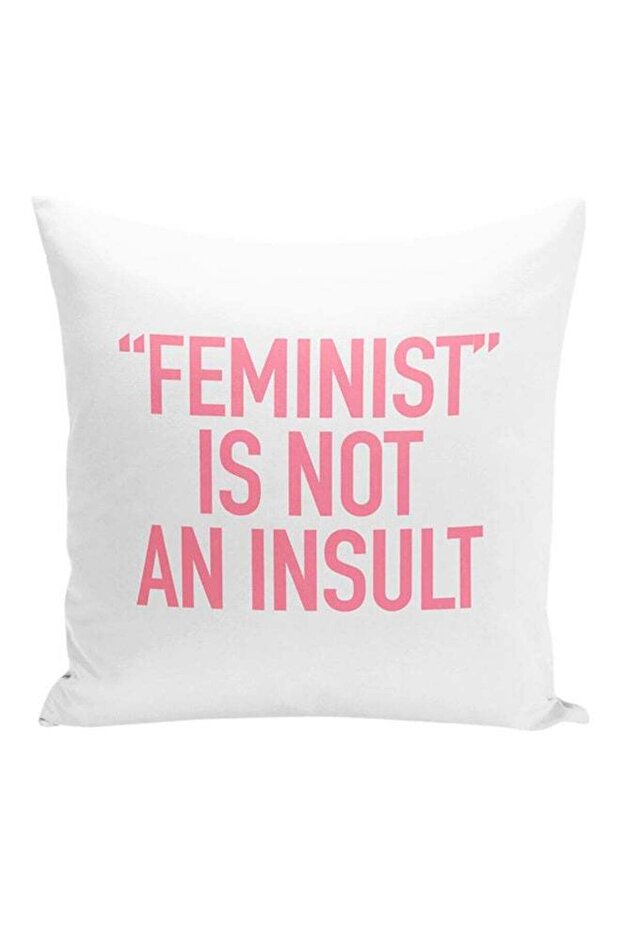 Feminist Is Not An Insult Decorative Pillow White/Pink 16x16inch