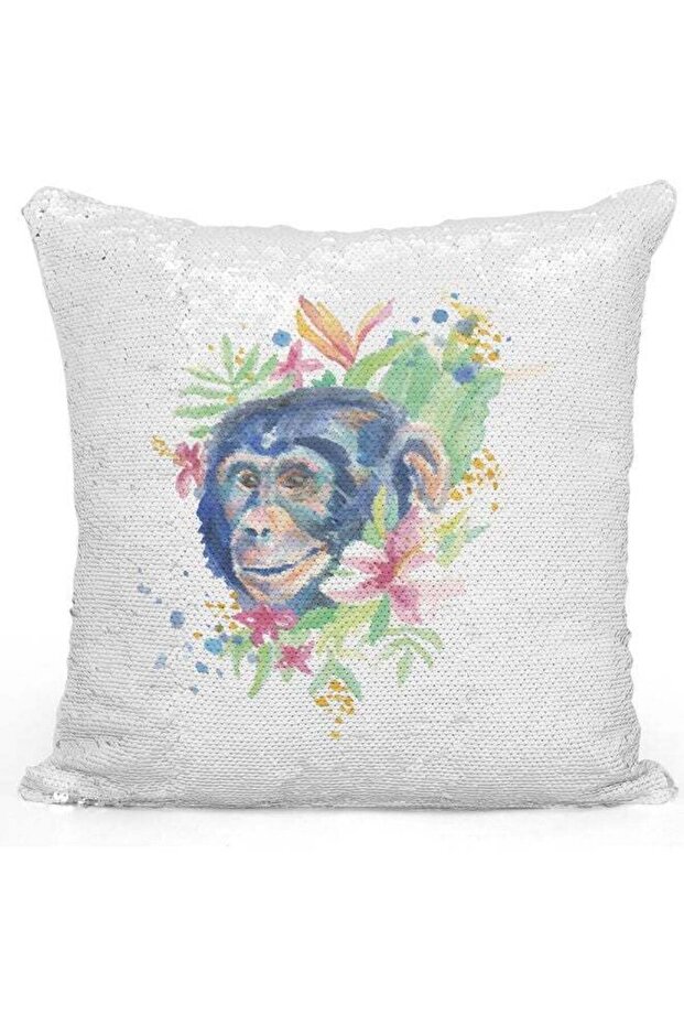 Cute Animal Themed Sequin Decorative Throw Pillow White/Green/Silver 40x40cm