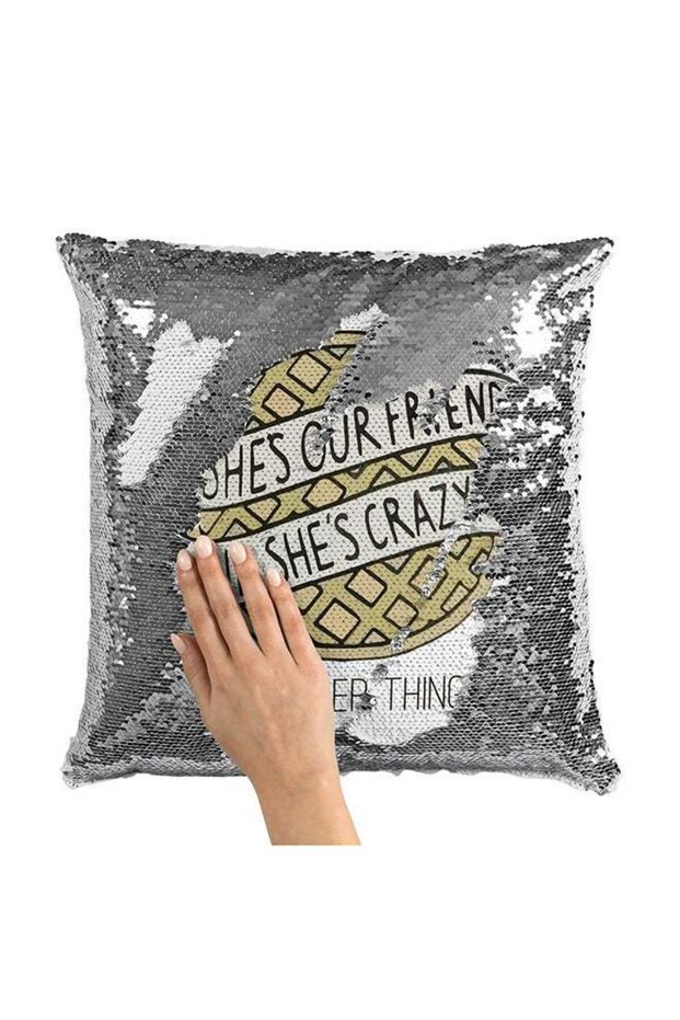Pie She Our Friend Sequin Throw Pillow With Stuffing Multicolour 16x16inch