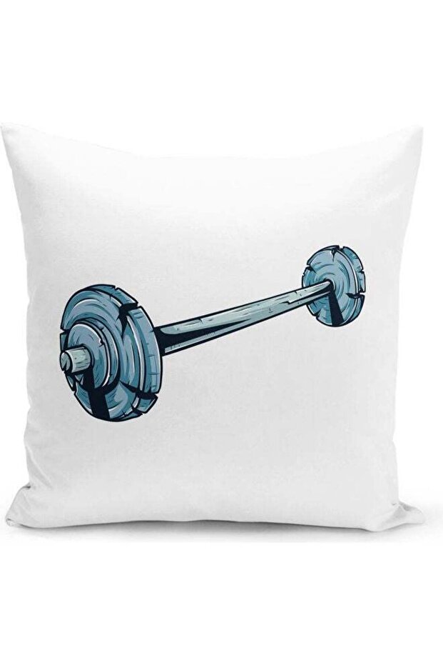 Weight Lifitng Design Decorative Throw Pillow White/Blue