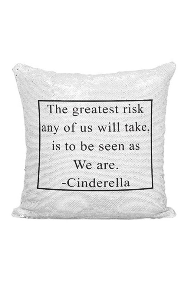 Great Risk Quote Printed Sequined Throw Pillow Silver/White/Black 16x16inch