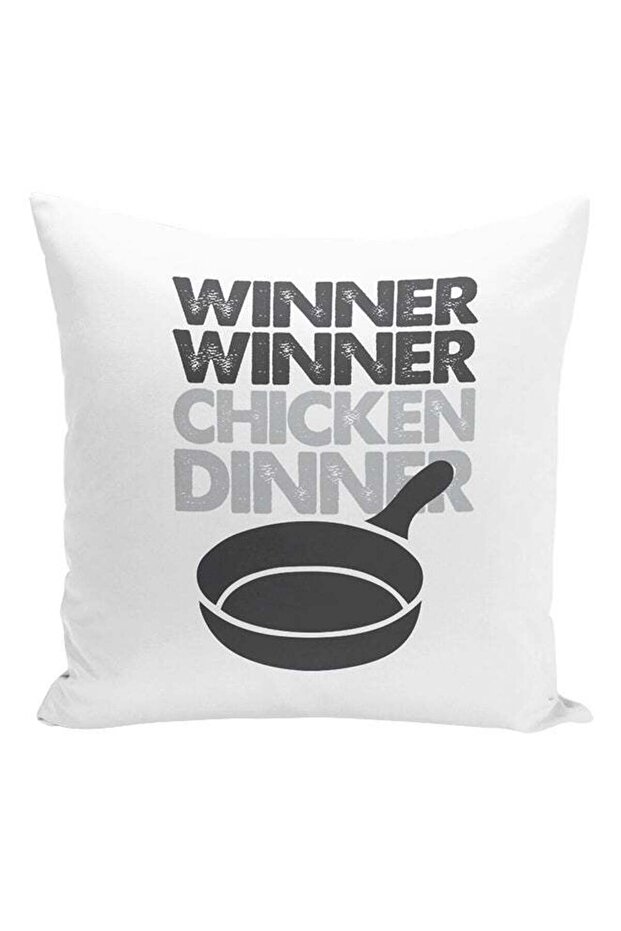 Winner Winner Chicken Dinner Pan Printed Cushion White/Black 16x16inch