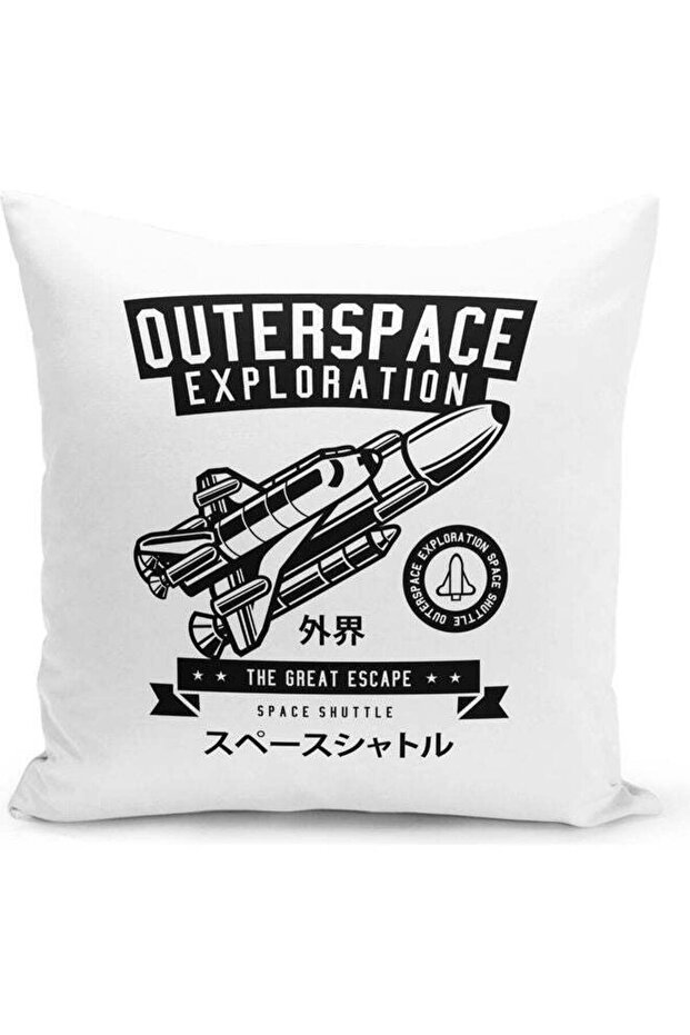 Outerspace Expoloration Design Pillow White/Black