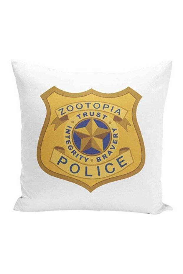 Zootopia Police Printed Throw Pillow White/Yellow 16 x 16 x 7inch