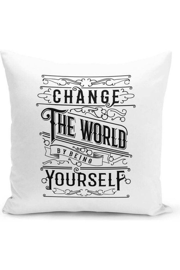 Change The World Quote Decorative Pillow Multicolour