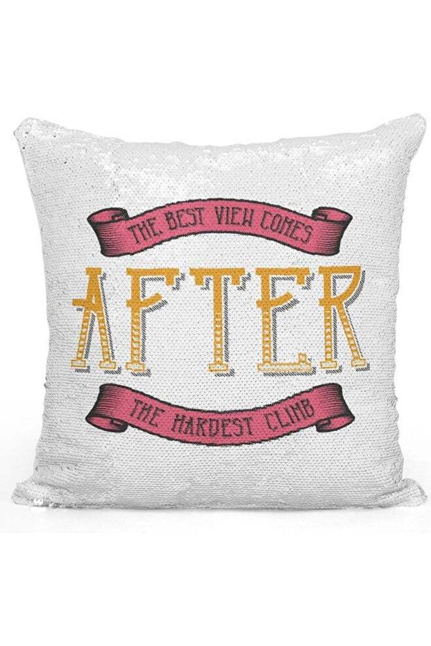 Best View Quote Themed Sequin Decorative Throw Pillow White/Pink/Silver 40x40cm