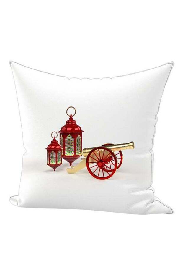 Ramadan Lantern Printed Throw Pillow White/Red/Gold 30x50cm