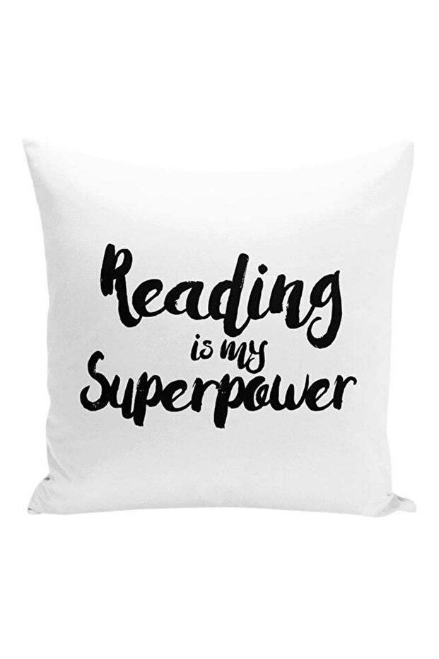 Reading Is My Super Power Decorative Pillow White/Black 16x16inch