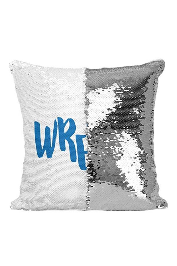 Wreckless Sequined Throw Pillow Silver/White/Blue 16x16inch