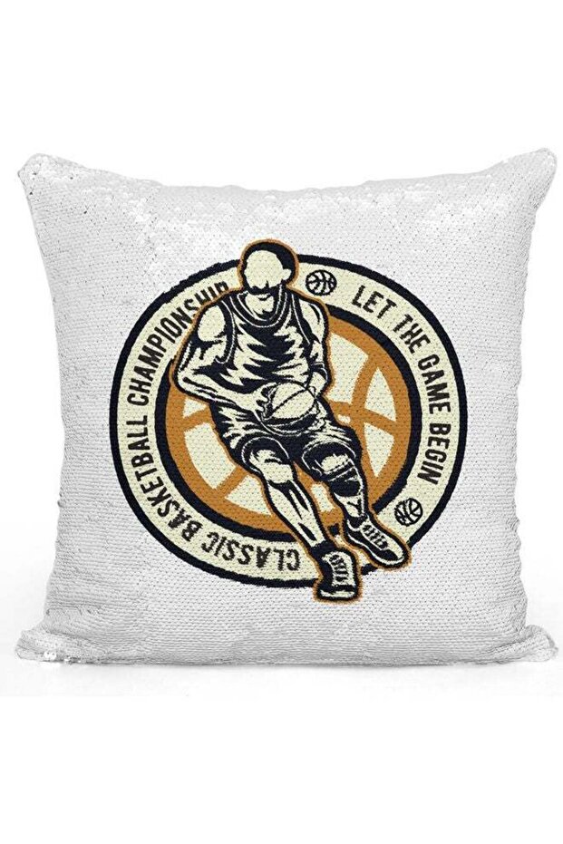 Basketball Championship Themed Sequin Decorative Throw Pillow White/Black/Silver