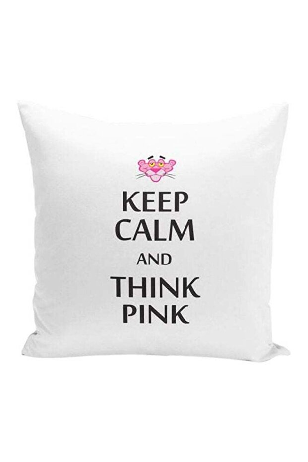Keep Calm And Think Pink Printed Throw Pillow White 16x16inch