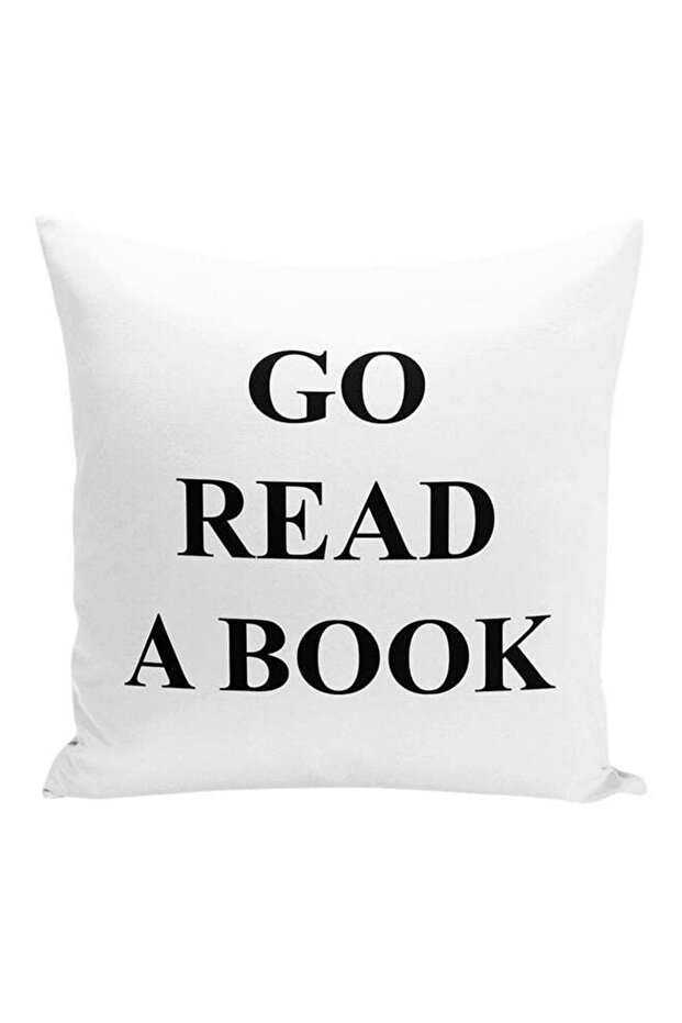Go Read A Book Printed Decorative Pillow White/Black 16x16inch