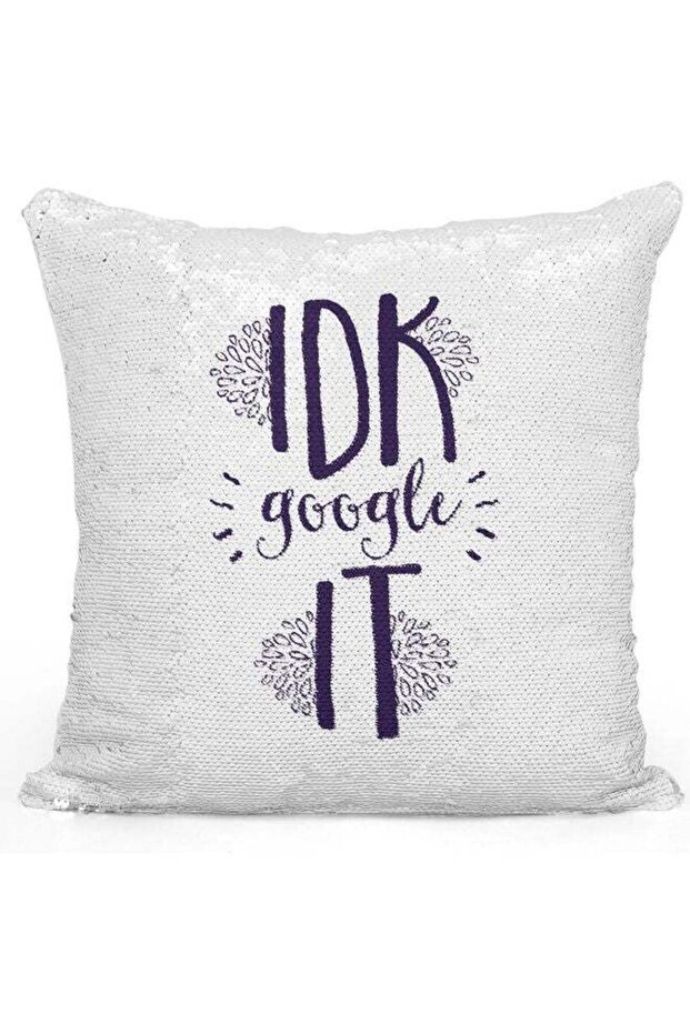 IDK Google It Quote Printed Sequin Decorative Throw Pillow White/Blue/Silver 40x40cm
