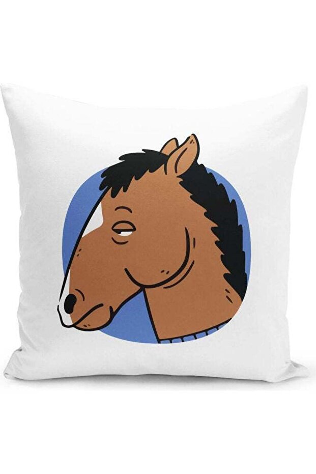 Horse Mask Bojack HorsemanThemed Throw Pillow White/Black/Blue 16x16inch