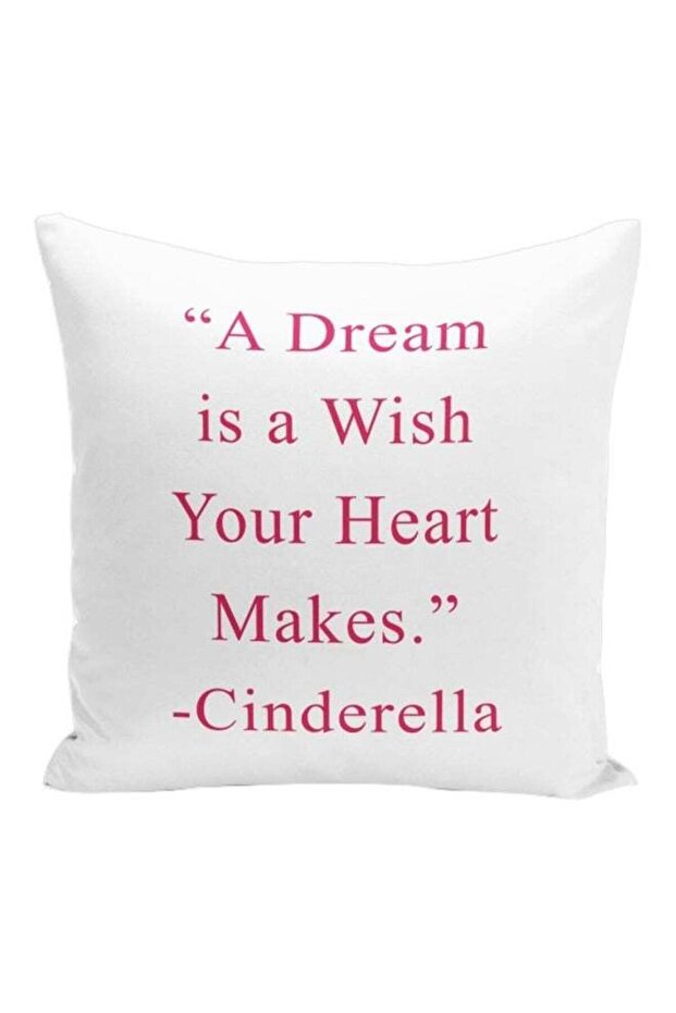 Cinderella Quote Printed Decorative Pillow White/Pink 16x16inch