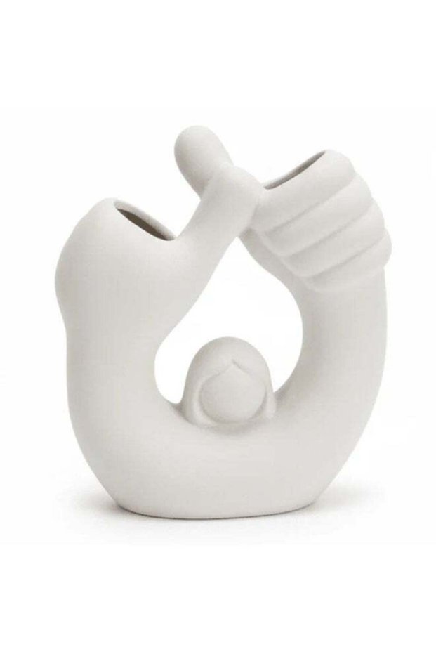 AKDC Creative Sculptural Ceramic Vase – White Girl Thumbs-Up Art Design Decorative Flower Vase, 17