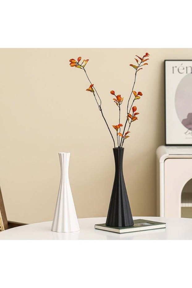 2 Pcs Small Ceramic Slender Waist Flower Single Stem Vase Black and White Vase Home Decorative Flor