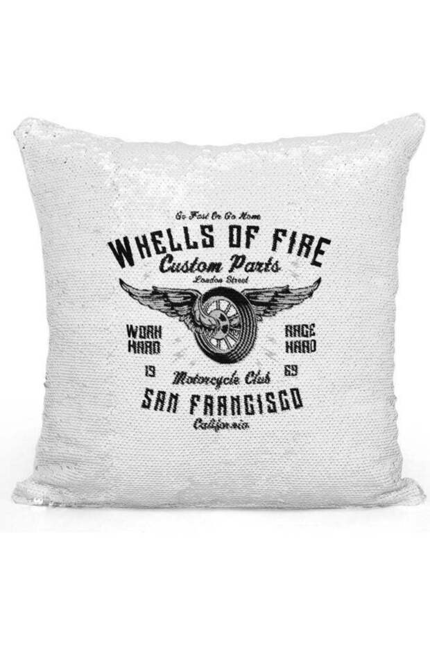 Decorative Throw Wheels Of Fire Sequin Pillow White 16 x 16inch