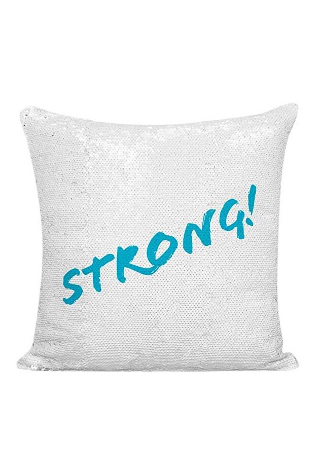 Strong Printed Sequined Pillow White/Blue 16x16inch