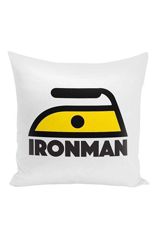 Iron Man Printed Decorative Pillow White/Black/Yellow 16x16inch