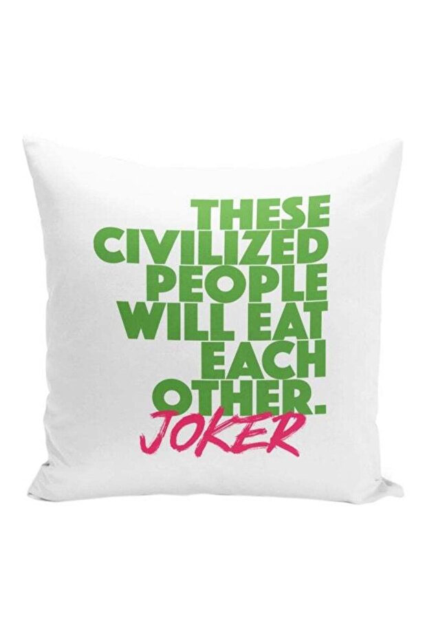 Heath Ledger Fan Quote Printed Decorative Pillow White/Green/Pink 16x16inch