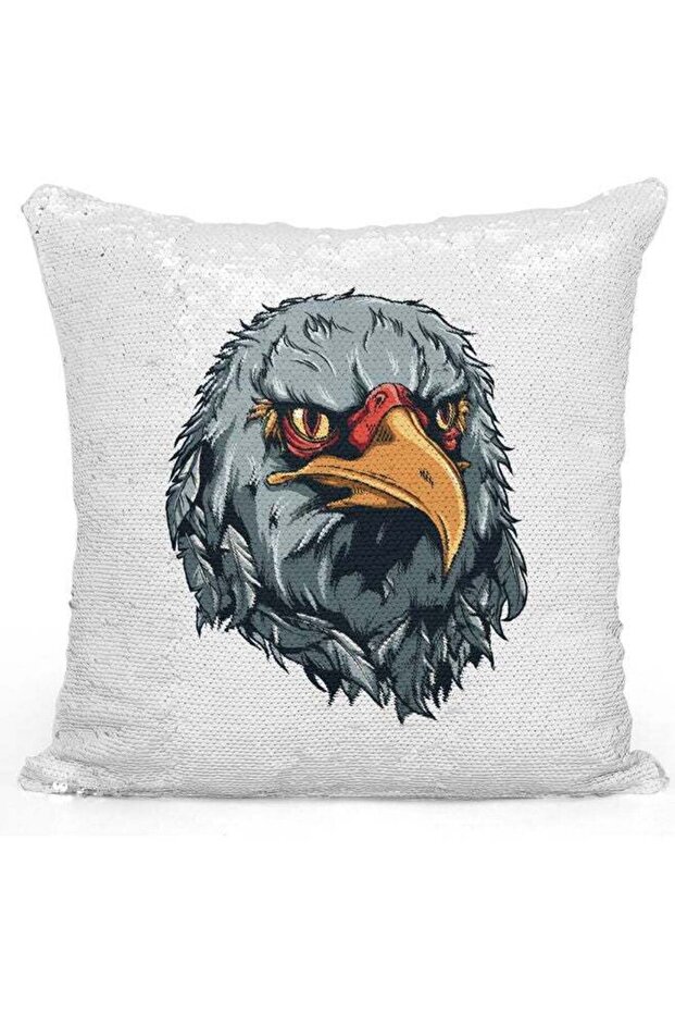 Eagle Head Themed Sequin Decorative Throw Pillow White/Silver/Grey 40x40cm