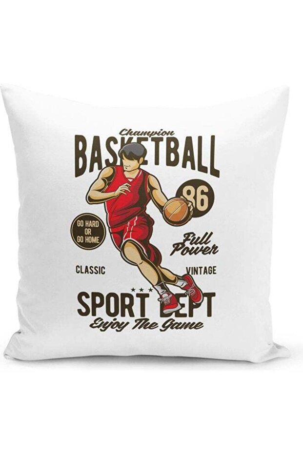 Basketball Themed Decorative Throw Pillow White/Red/Black 40x40cm