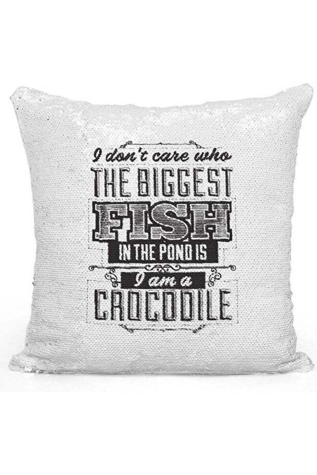 Big Fish Quote Printed Sequin Decorative Throw Pillow White/Black/Silver 40x40cm