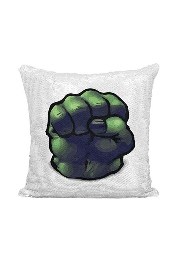 Printed Sequint Throw Pillow White/Silver/Green 16x16inch