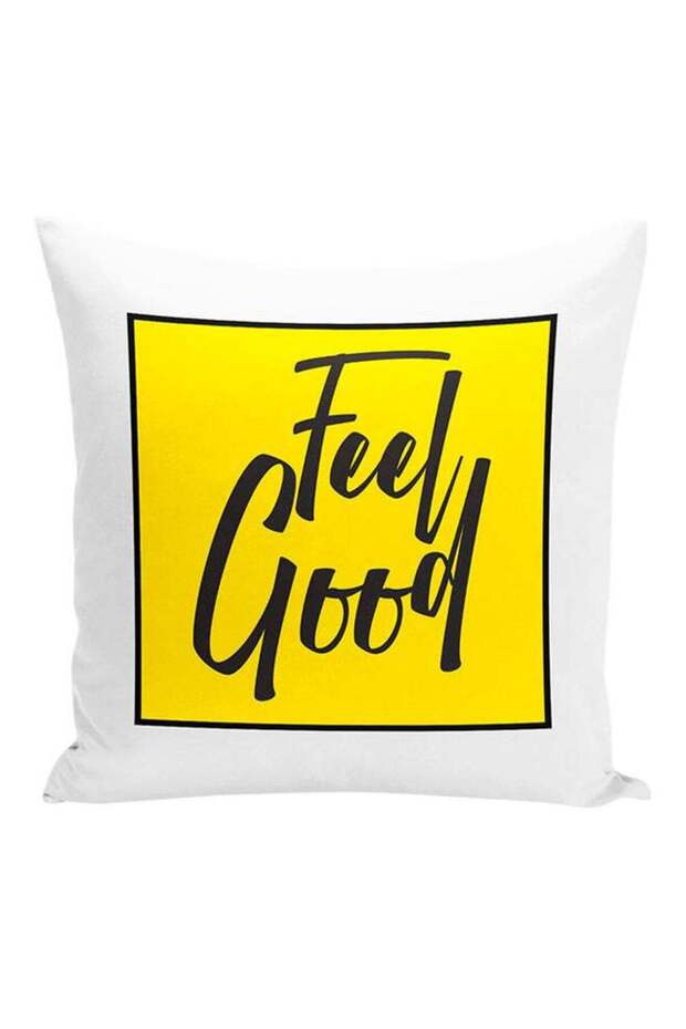 Feel Good Decorative Pillow White/Yellow/Black 16x16inch
