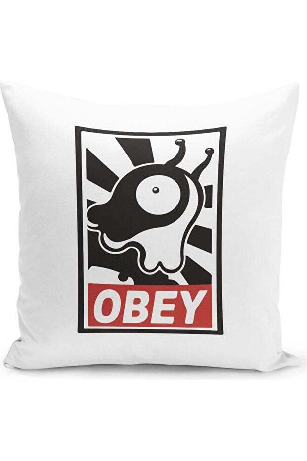 Alien Obey Rick And Morty Themed Throw Pillow White/Black/Red 16x16inch