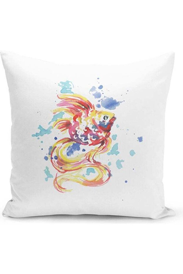 Killer Fish Themed Decorative Throw Pillow White/Pink/Green 40x40cm