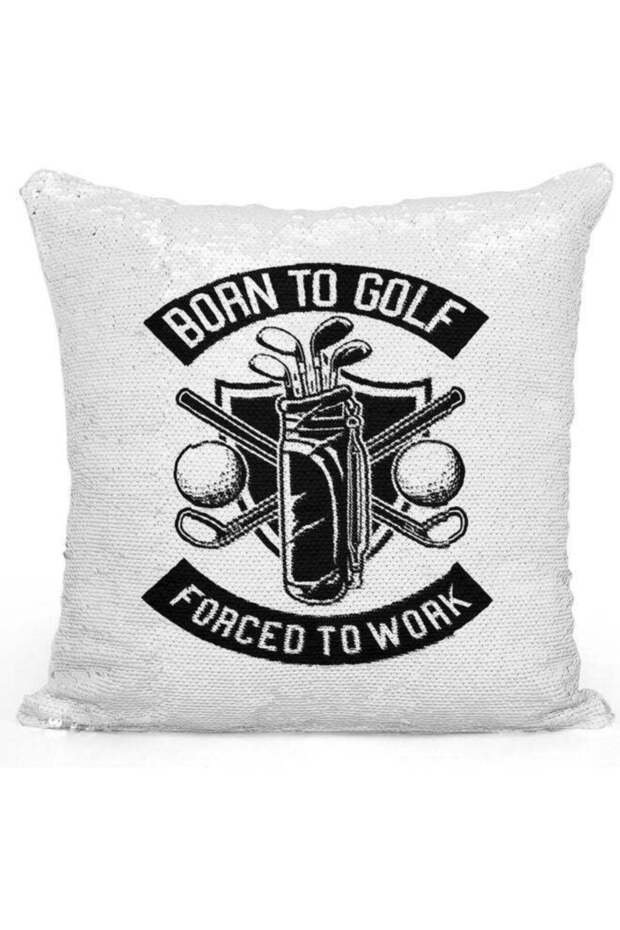 Born To Golf Sequin Decorative Throw Pillow White/Silver/Black 40x40cm