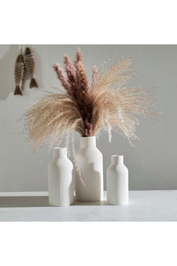 Ceramic Vase Set of 3, Nordic Boho Style Home Decor, Modern Minimalism Flower Vases for Pampas Gras