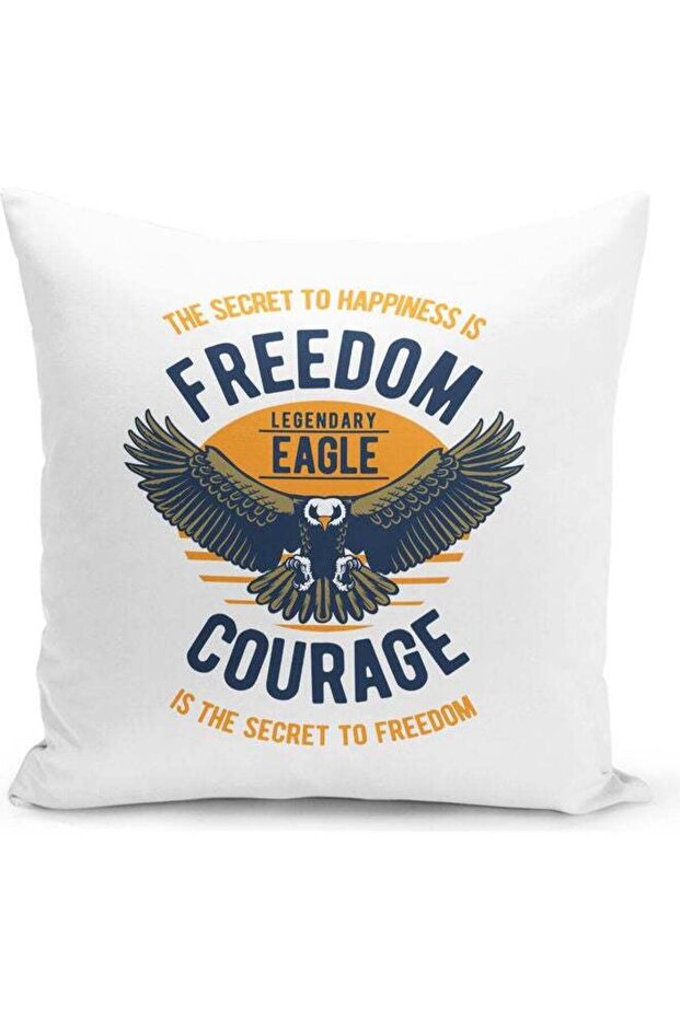 Happiness Quote Printed Decorative Throw Pillow White/Yellow/Blue 40x40cm