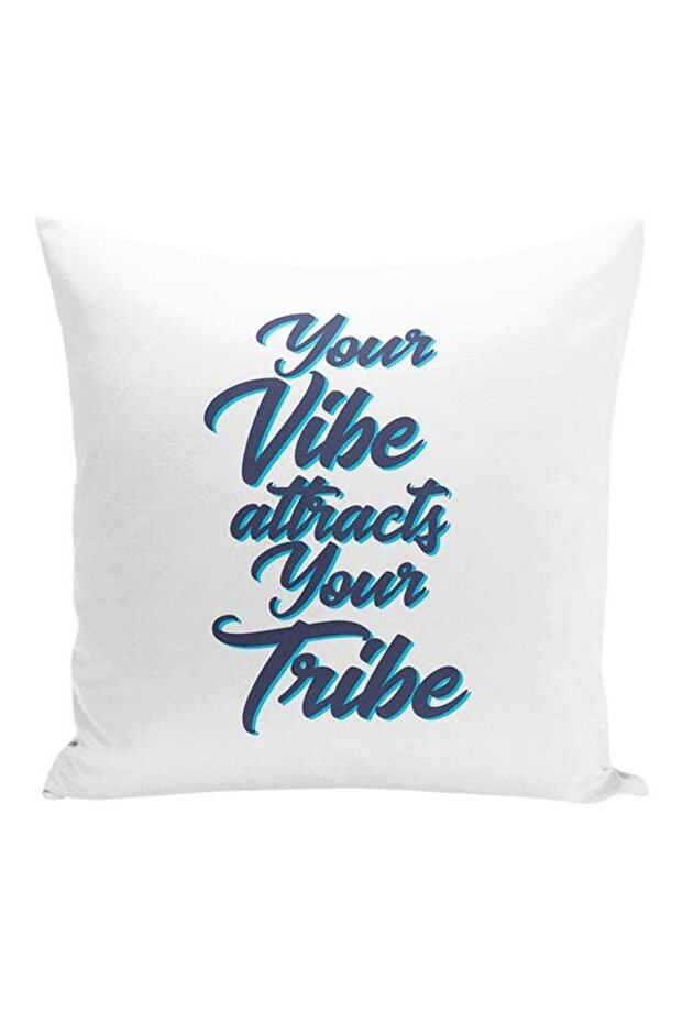 Your Wibe Attracts Your Tribe Decorative Pillow White/Blue 16x16inch