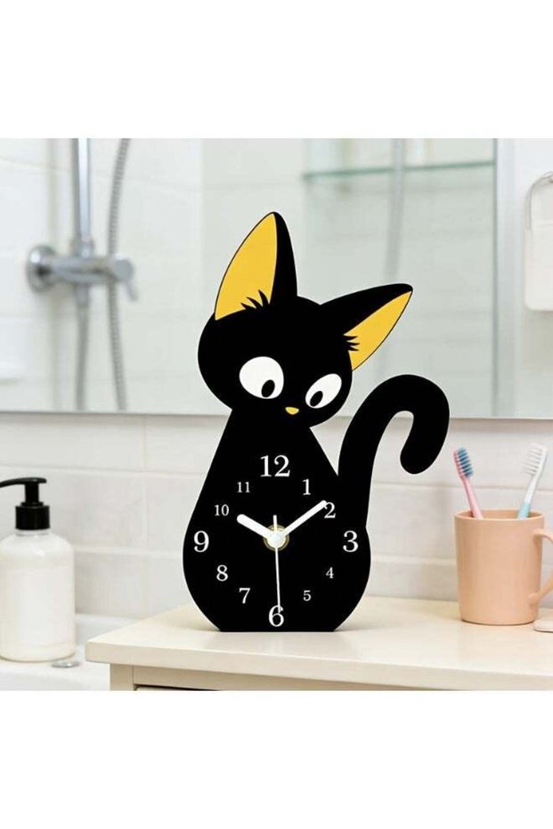 1pc, Creative Cartoon Cat Desktop Clock, Fresh and Lovely Home Decoration, Silent Wall Clock, No Ti