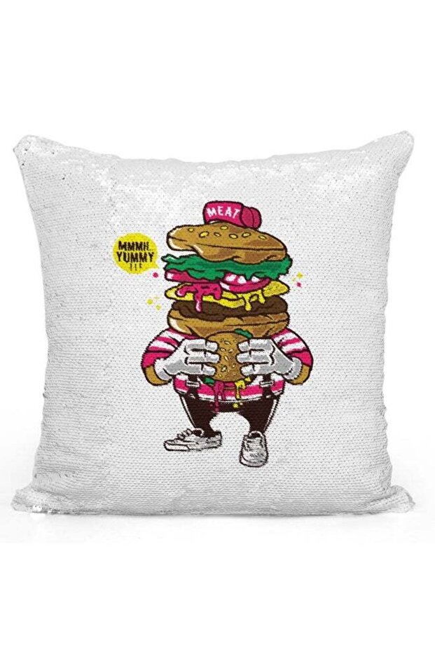 Burger Printed Decorative Pillow White/Brown/Pink 40x40cm