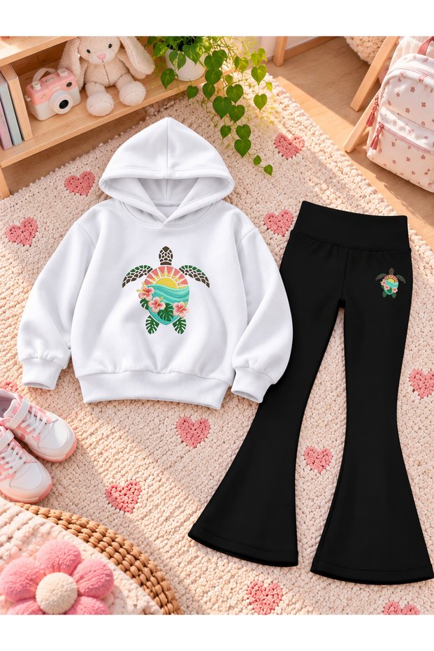 Girl's Hooded Sweatshirt Spanish Style Leggings Set Printed 3 Yarn Rastered Winter Set