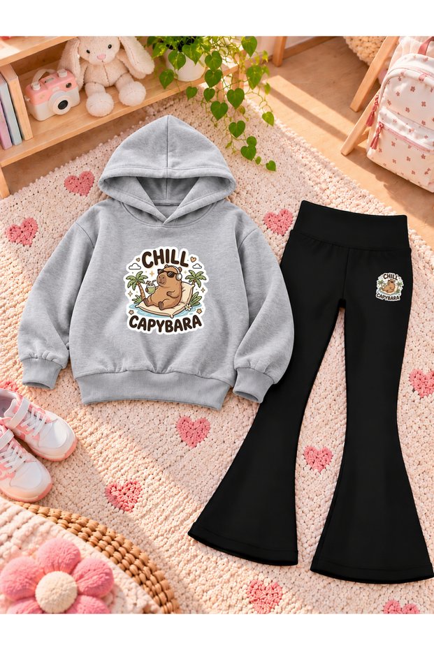 Girl's Hooded Sweatshirt Spanish Style Leggings Set Printed 3 Yarn Rastered Winter Set